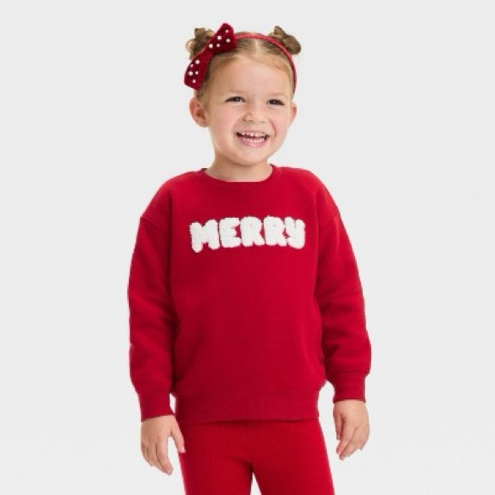 Cat & Jack Red Merry Christmas Fleece Sweatshirt size 2T